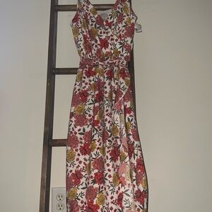 LOFT Red and Yellow Floral Maxi Dress